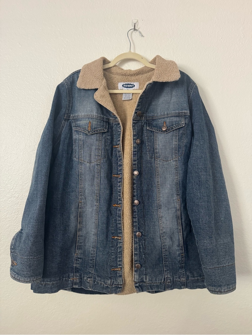 Old Navy Blue Denim Jacket with Beige Sherpa Collar